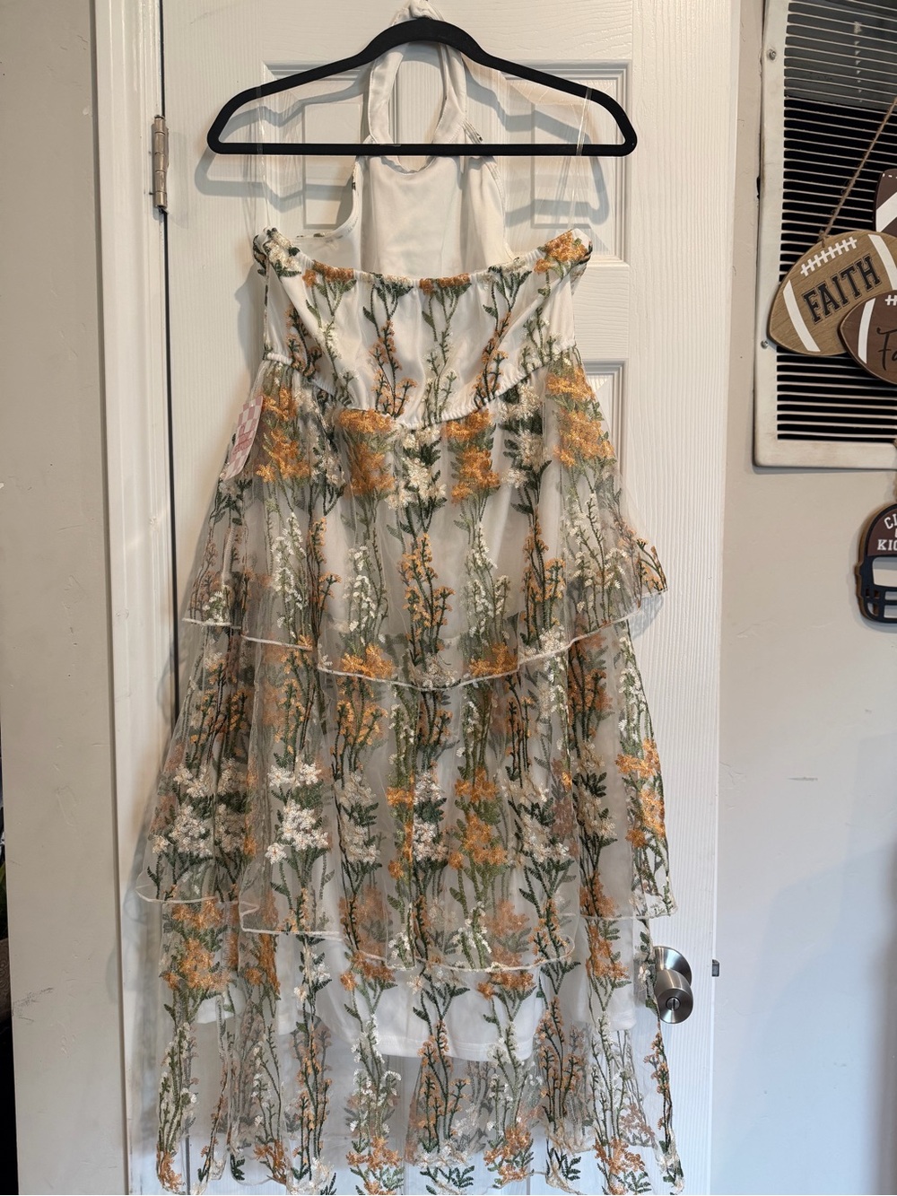 Floral Embroidered Halter Tiered Maxi Dress with Green Accents  Never Worn - Picture 3 of 4